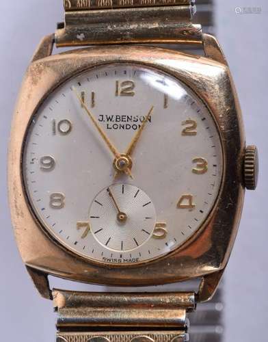 A 1950S J W BENSON LONDON 9CT GOLD WRISTWATCH. 2.75 cm