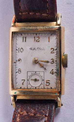 A 1950S 14CT GOLD BULOVA WRISTWATCH with square form