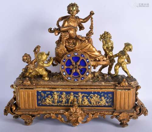 AN ANTIQUE FRENCH GILT BRONZE AND PORCELAIN MANTEL