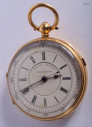 AN ANTIQUE 18CT GOLD MARINE CHRONOGRAPH POCKET WATCH.