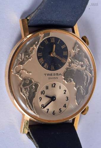 A VINTAGE TRESSA WORLD TIME WRISTWATCH. 3.25 cm wide.