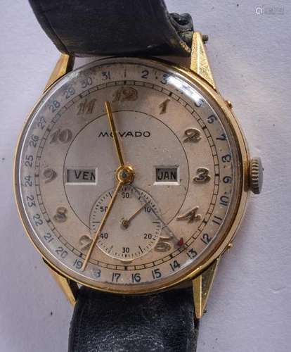 A VERY RARE 1950S MOVADO GOLD CALENDOGRAF TRIPLE