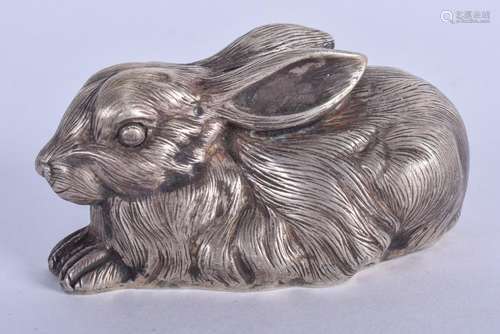 A CONTINENTAL SILVER RABBIT. 48 grams. 6.5 cm wide.