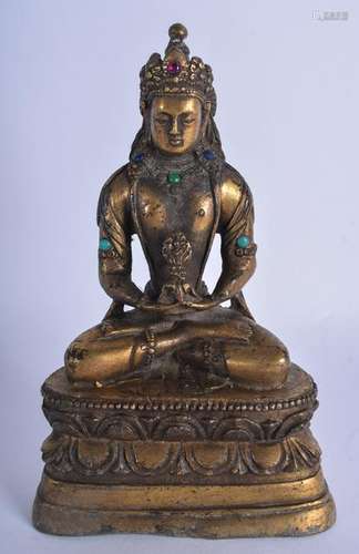 A CHINESE TIBETAN JEWELLED BRONZE BUDDHA. 16.5 cm high.