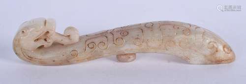 A CHINESE HARDSTONE BELT HOOK. 16 cm long.