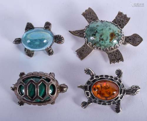 FOUR VINTAGE SILVER TORTOISE BROOCHES. (4)