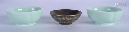 A CHINESE BRONZE TEABOWL and two others. 3.5 cm