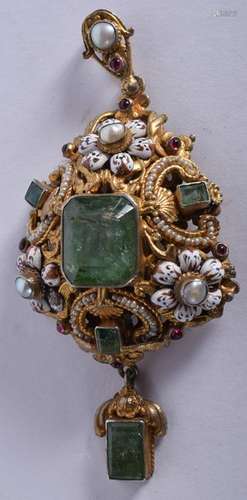 A FINE ANTIQUE AUSTRO HUNGARIAN EMERALD RUBY ENAMEL AND