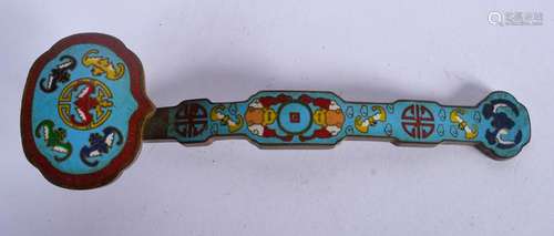 A CHINESE BRONZE AND ENAMEL RUI SCEPTRE. 20 cm long.