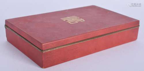 A JAPANESE TAISHO PERIOD BRASS AND LACQUER BOX. 13.5 cm