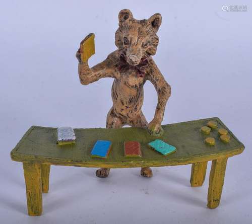 A COLD PAINTED BRONZE GAMBLING FOX. 11 cm wide.