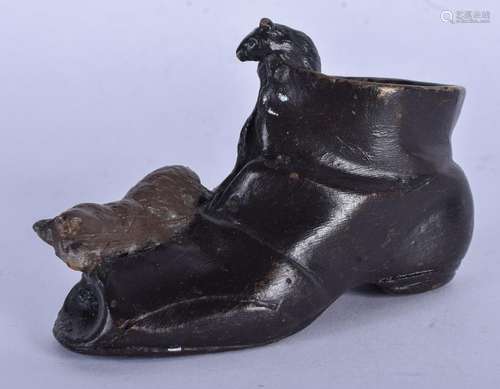 A COLD PAINTED BRONZE SHOE. 8.5 cm wide.