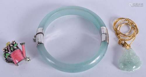 A CHINESE SILVER AND JADE BANGLE together with a silver