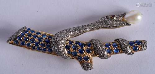 A GOOD GOLD DIAMOND RUBY AND SAPPHIRE SNAKE BROOCH.