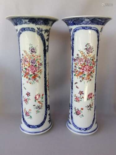 PAIR OF CHINESE QING QIAN LONG FAMILLE ROSE VASES
