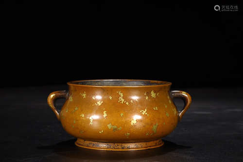 BRONZE DOUBLE EAR CENSER WITH GOLD SPRINKLE