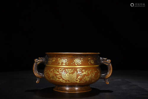 GILT BRONZE DRAGON EAR  CENSER