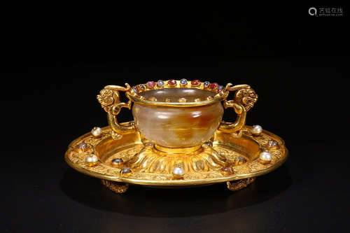 GILT BRONZE GEM INLAID CUP