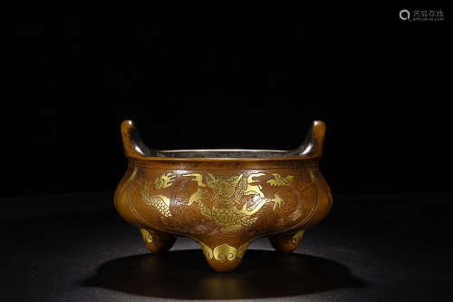 XUANDE MARK GILT BRONZE CHONGTIAN EAR CENSER