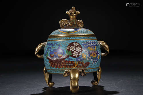 QIANLONG MARK CLOISONNE TRIPOF CAN