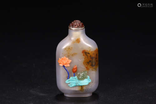 AMBER WITH GEM INLAID SNUFF BOTTLE