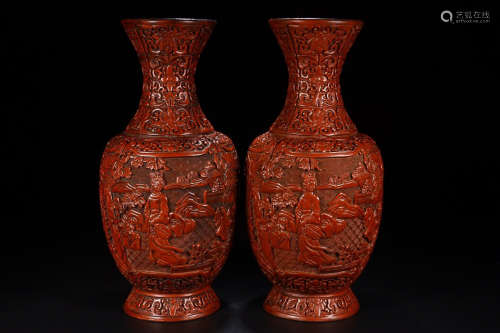 LACQUER NOBLE WOMAN VASE IN PAIR
