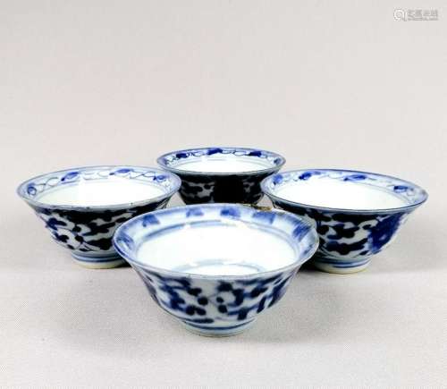 Four Chinese Qing Dynasty Blue and White Bowls