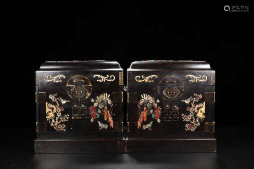 ZITAN WOOD TREASURE CHEST BOX IN PAIR