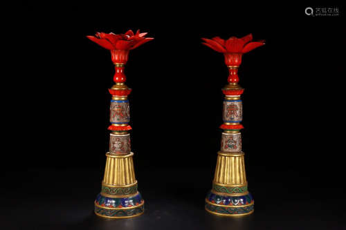 RARE MATERIAL CANDLE STAND IN PAIR