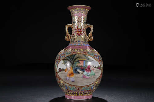 QIANLONG MARK ENAMEL OPEN WINDOW VASE