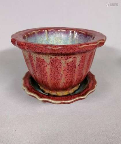 Chinese Jun kiln flower pot and sitting base plate