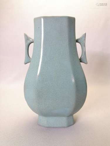 A superb Chinese Ru kiln hexagonal vase