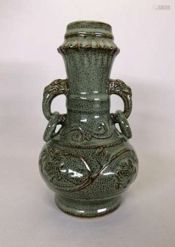 A Chinese greenish Xi Ko kiln crackle glaze vase