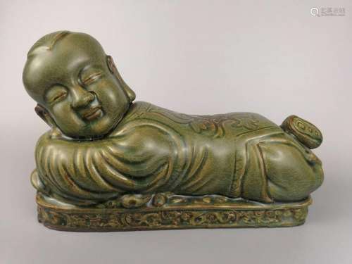 RARE CHINESE SONG DYNASTY GREEN GLAZE BABY PILLOW