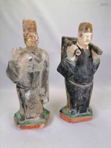 TWO CHINESE MING DYNASTY POTTERY FIGURES