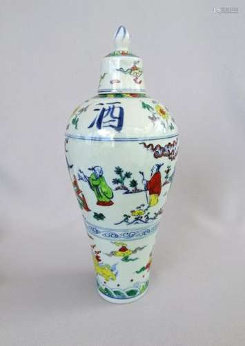 Superb Chinese Ming dynasty Dou Cai lidded vase