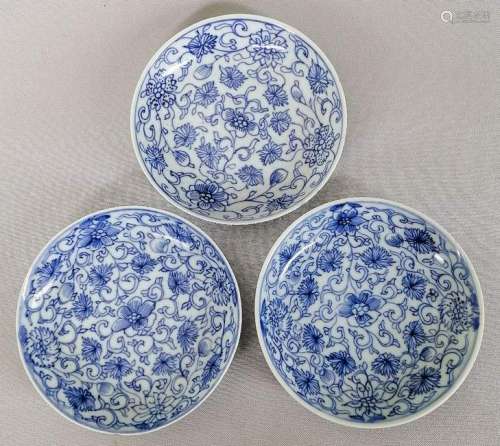 Three Chinese Qing Dynasty blue and white dishe