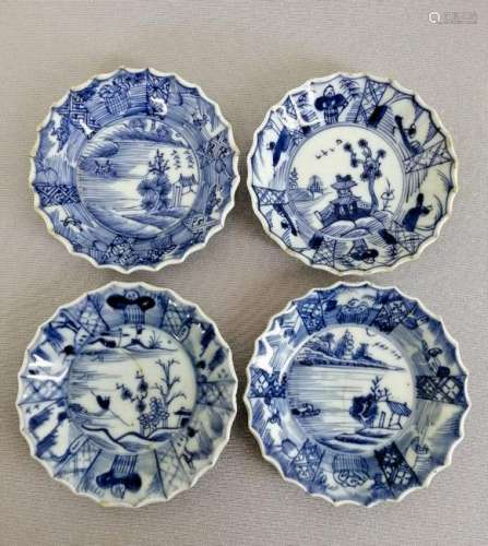 Four Chinese 18th Ceramic Blue and White Dishes