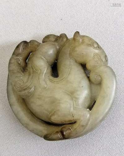 Chinese carved jade with monkey ridding on hors