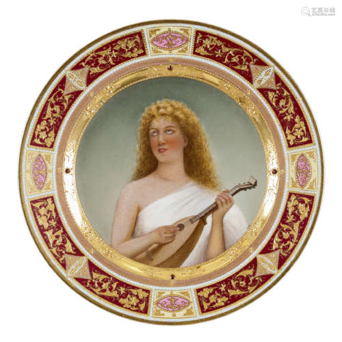 肖像畫玲瓏裝飾繪碟 「彈奏曼多林的女士」