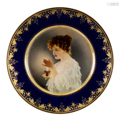 肖像畫玲瓏裝飾繪碟 「手持蠟燭的女士」