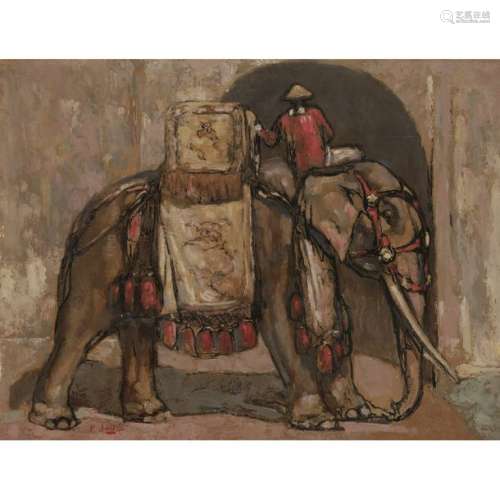 PAUL JOUVE (1878 1973) éléphant et son cornac Tech…