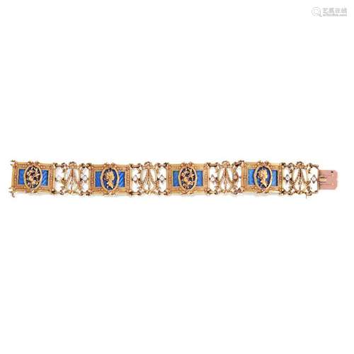 An antique eighteen karat gold and enamel bracelet,