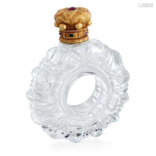 An antique eighteen karat gold and rock crystal perfume