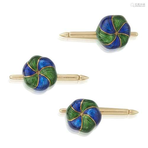 An enamel and eighteen karat gold stud set, Verdura,