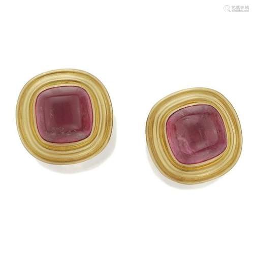 A pair of pink tourmaline and nineteen karat gold