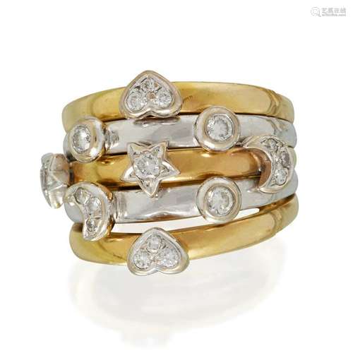 A diamond and two-tone eighteen karat gold ring,