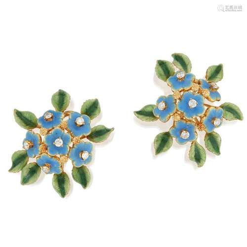 A pair of enamel and diamond earrings, Tiffany & Co.,