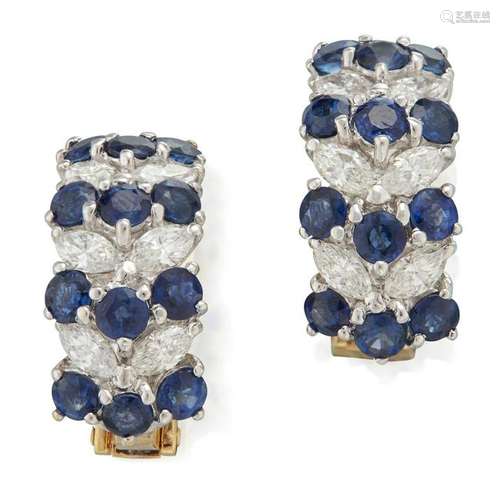 A pair of eighteen karat gold, sapphire, and diamond