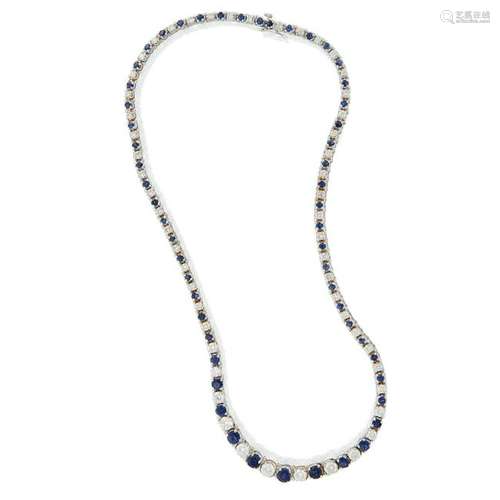 A diamond and sapphire rivière necklace,